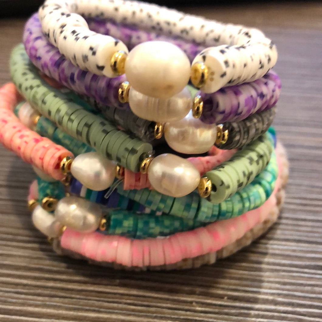 Stacking Disc Bracelet with Pearl